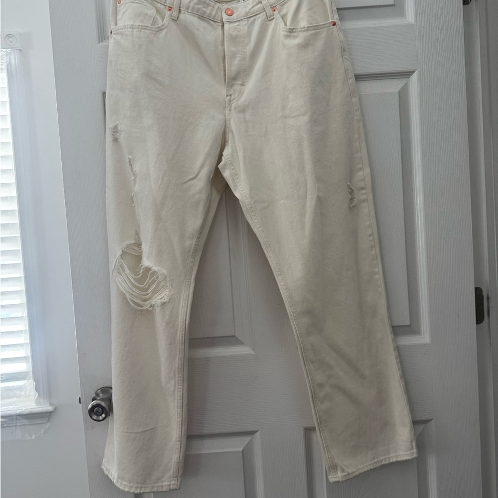 H&M Cream Distressed Jeans